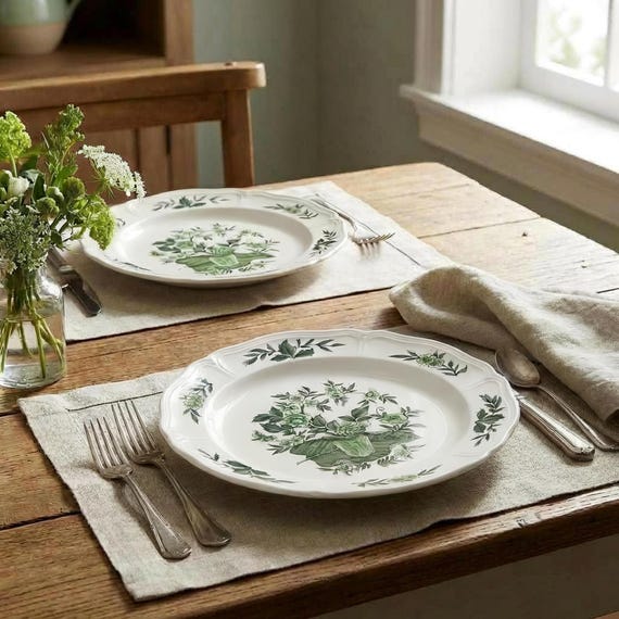 Wedgwood Green Leaf Queen’s Salad Plates Pair – Barlaston England 1949–1957