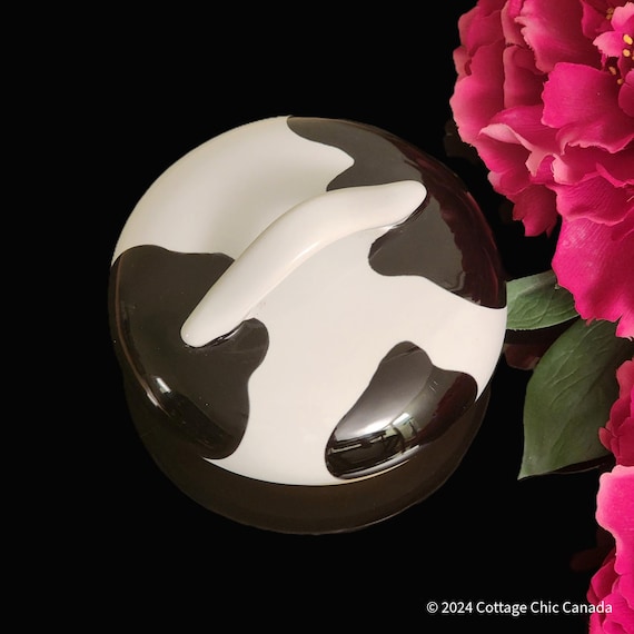 Vintage Cow Print Canister Lid: Farmhouse Kitchen Decor