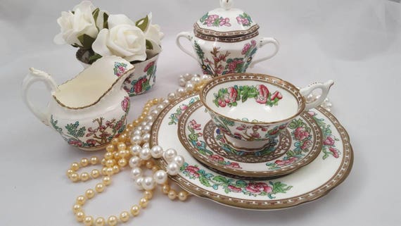 Coalport Indian Tree Footed Tea Cup Trio Set – Vintage English Fine Bone China