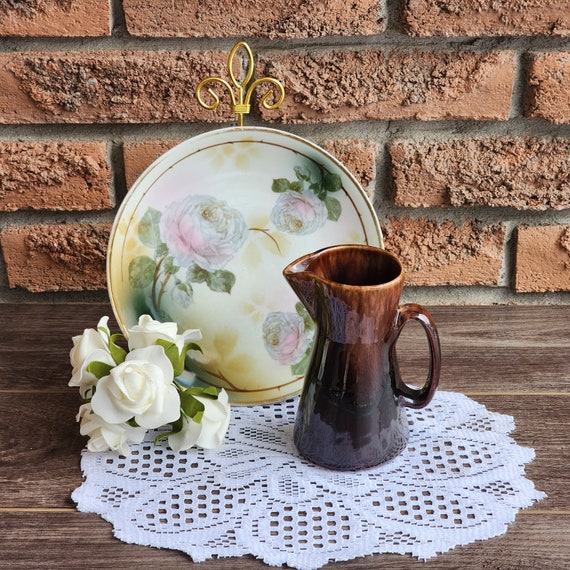 Quebec Pottery Brown Drip Glaze Creamer Milk Jug