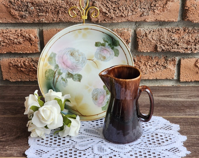 Quebec Pottery Brown Drip Glaze Creamer Milk Jug