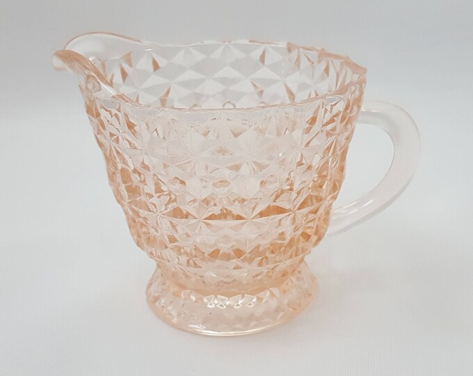 Jeannette Glass Holiday Pink Creamer with Buttons and Bows for Afternoon Tea Time