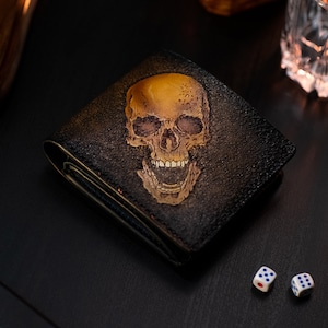 Cartera de cuero con cadena de calavera para bicicleta, regalo para motociclista