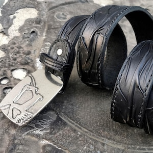 Handmade Leather Custom Design Black Belt With Skull Buckle, Biker Gothic Exclusive Tool Mens Belt, Mens Christmas Gift