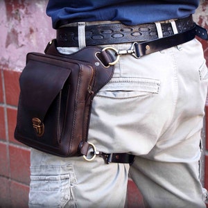 Brown Leather Leg Bag – Hip Belt Bag for Men – Motorcycle Thigh Pouch – Utility Waist Bag – Handmade Leather Holster Bag