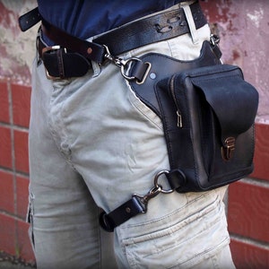 Small Leather Leg Bag Men, Drop Thigh Pouch, Tactical Hip Bag for Motorcycle, Waist and Thigh Belt Bag