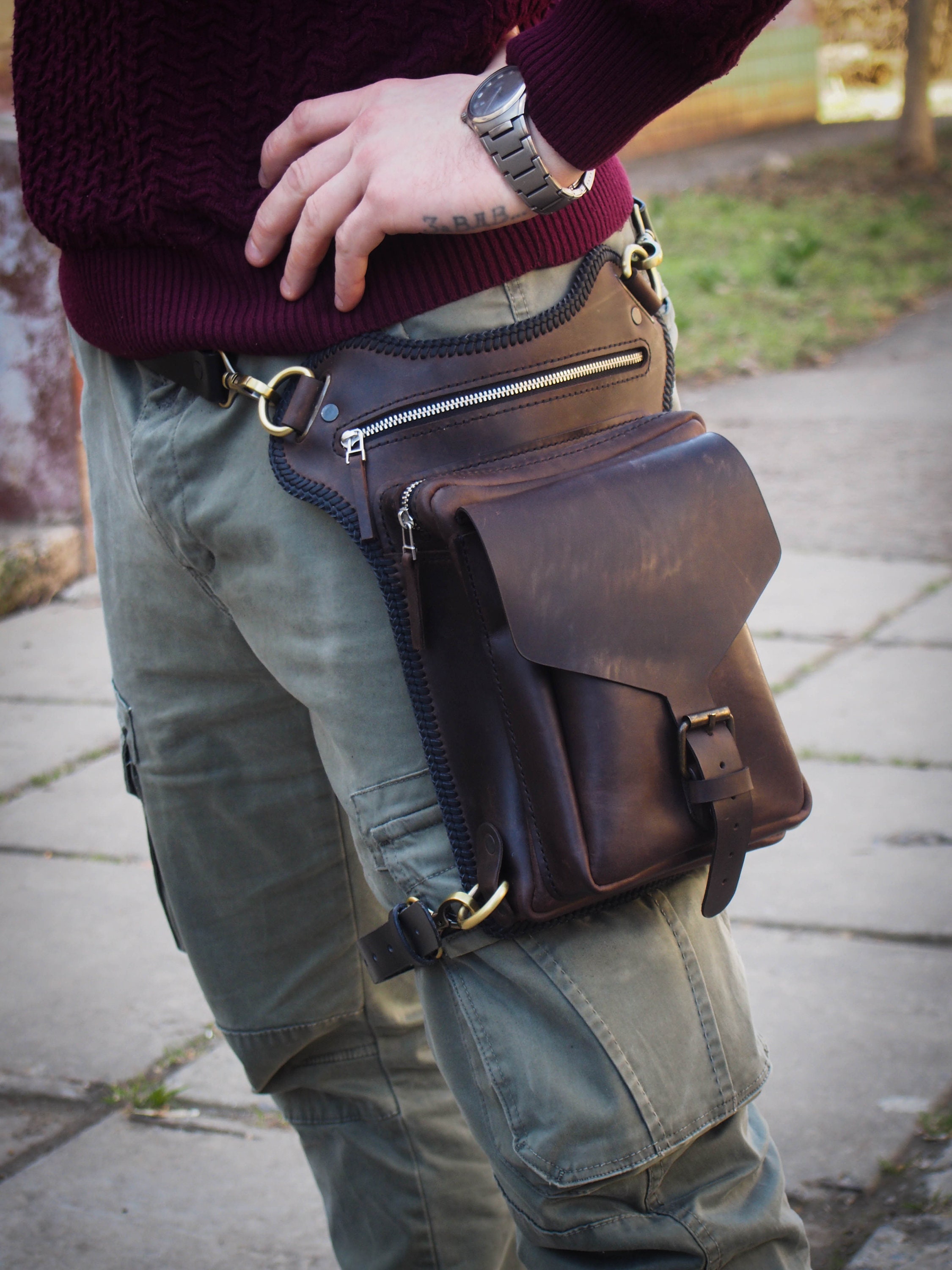 Leather Hip Bag Leather Bag With Leg Strap Doubles as Etsy
