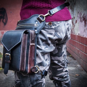 Leather Leg Bag for Men – Biker Hip Bag with Multiple Pockets – Handmade Thigh Bag for Travel, Motorcycle, Utility Use