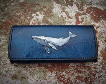 Lederen zonnebril blauwe vinvis hoes, zonnebrillen hoes Ray Ban blauwe lederen hoes met walvis, lenzenvloeistofhouder damesmeisje dagcadeau