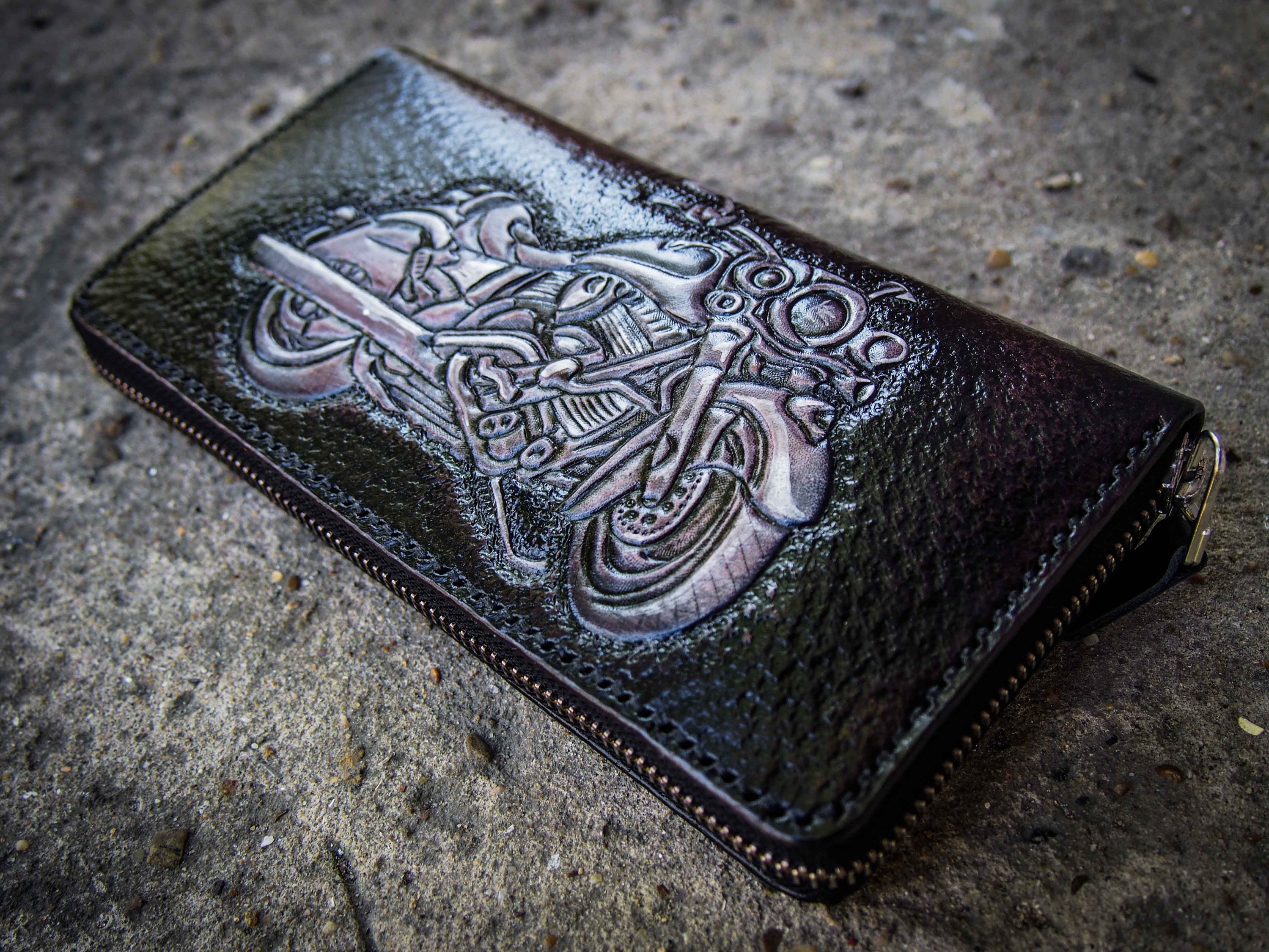 Leather Zipper Wallet With Indian Motorcycle Zip Moto Wallet Etsy