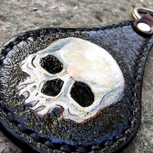 Ukraine Custom Leather Skull Keychain, Motorcycle keychain, Biker Keychain