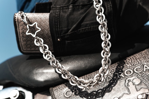 27'' Metal PUNK CHAIN BIKER SILVER Black WALLET CHAIN