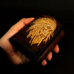 Cartera gótica de cuero con diseño de calavera india y cadena para bicicleta, el mejor regalo para hombres y mujeres