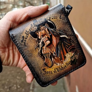 Cartera de cuero con cadena plegable y cremallera Motorhead Lemmy para bicicleta, regalo de San Valentín Rock