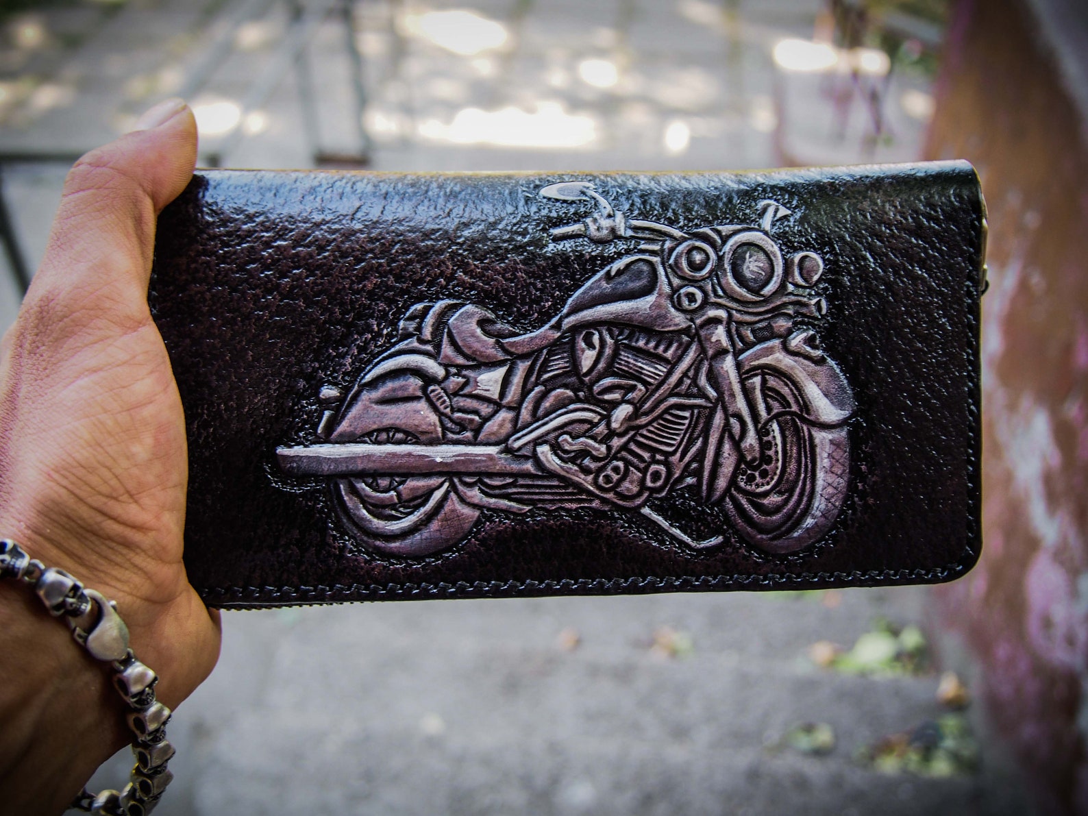 Leather Zipper Wallet With Indian Motorcycle Zip Moto Wallet Etsy
