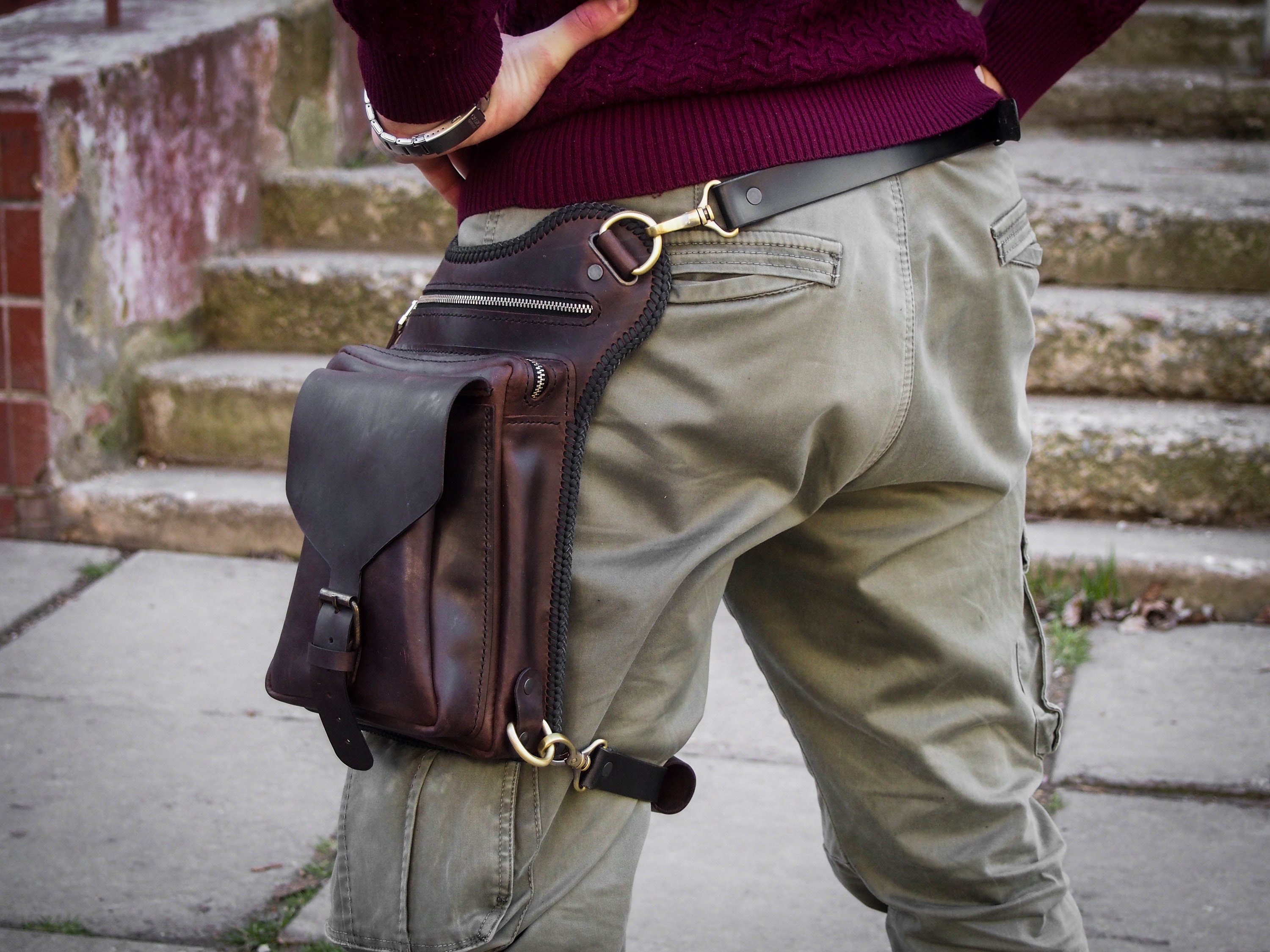 Leather Hip Bag Leather Bag With Leg Strap Doubles as Etsy