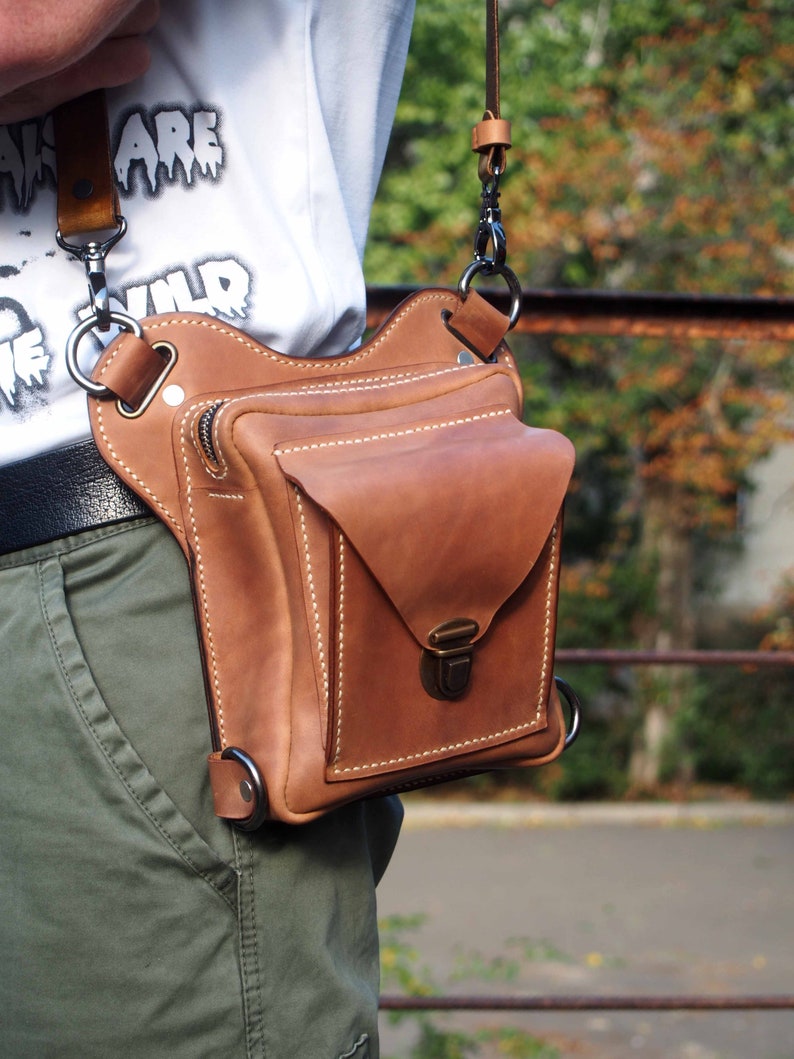 Leather hip bag biker hip bag leather belt pouch Biker belt | Etsy