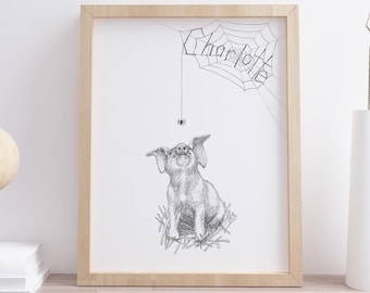 Charlotte’s Web art sketch Wilbur the pig pencil drawing Children’s book art