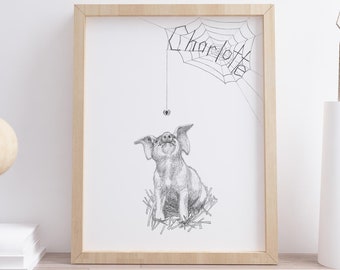 Charlotte’s Web art sketch Wilbur the pig pencil drawing Children’s book art