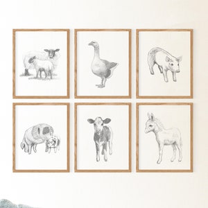 Farm Animal Sketch Prints: Modern Farmhouse Art Set