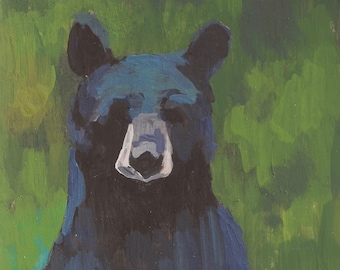 Black bear art print, abstract bear painting, black bear artwork poster