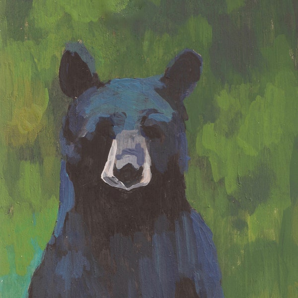 Black bear art print, abstract bear painting, black bear artwork poster