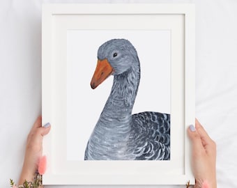 Grey goose farmhouse nursery art print, goose nursery decor