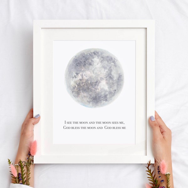 I see the moon nursery decor God bless the moon art print