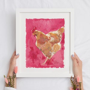 Chicken art print abstract bright pink wall art children&#39;s room farm animal fine art print gift for chicken lady