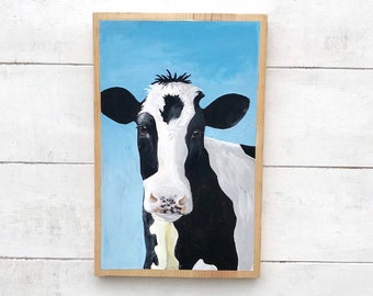 Tall Skinny Holstein cow art oringinal painting, Farmhouse Nursery decor