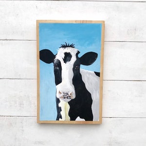 Tall Skinny Holstein cow art oringinal painting, Farmhouse Nursery decor