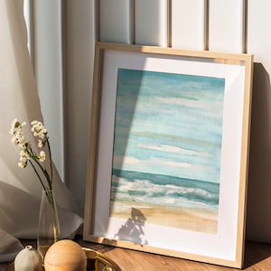 Beach watercolor scene, tiny landscape art, small watercolor painting image 1