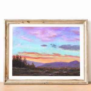 Western Desert Sunset Art Print: Jewel Tone Landscape Painting