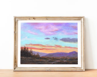 Western Desert Sunset Art Print: Jewel Tone Landscape Painting
