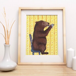 Brown Bear Tea Party Art Print: Woodland Nursery Decor