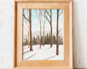 Winter Forest Watercolor Art Print: Small Landscape Painting