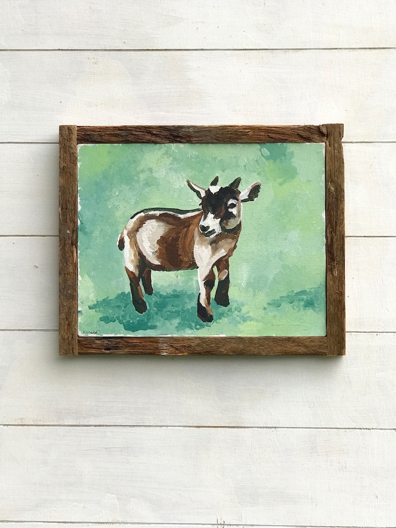 Baby Pygmy Goat Painting With Teal Background Handmade Barn Etsy