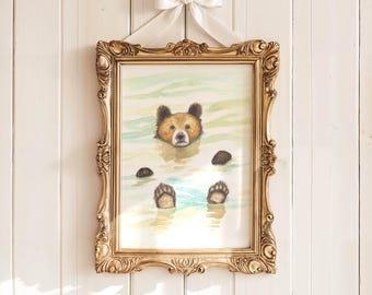 Stampa artistica acquerello di un orsacchiotto: divertente decorazione per la cameretta dei bambini con un orso grizzly