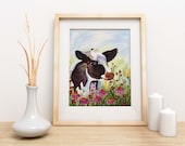 Holstein cow print with flowers whimsical farmhouse decor cow nursery wall art
