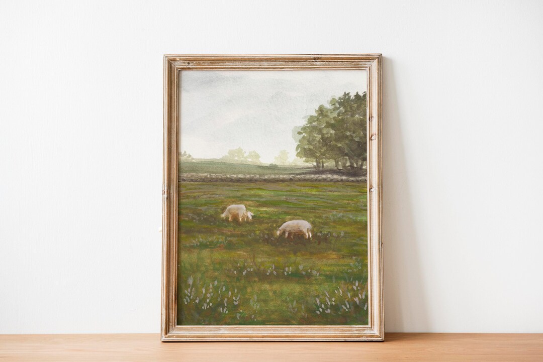 Vintage Farm Fine Art Print British Landscape Sheep Grazing Wall Art ...
