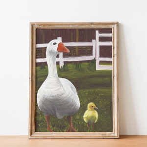 Mother goose painting Mother goose farmhouse decor Mother baby animal wall art