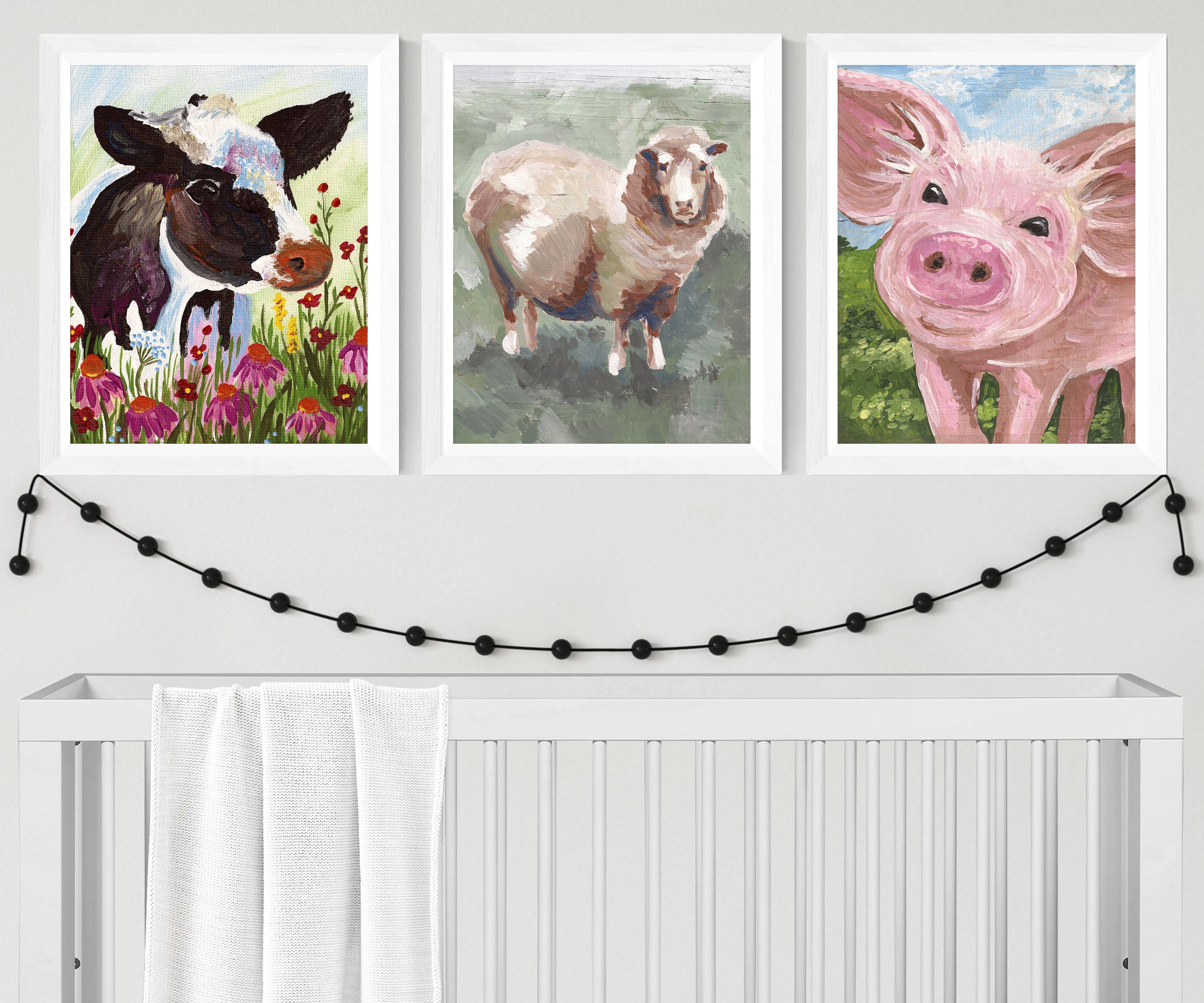 Farm animal theme nursery art print set of 3 Farmhouse | Etsy