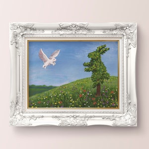 Runaway bunny fine art print Mother bunny as a tree Baby bunny flying book themed nursery artwork painting in good night moon