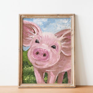 Rosa Schwein Kunstdruck Bauernhaus Kinderzimmer Wandbild Modernes Bauernhaus Gemälde Cottagecore