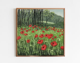 Red poppy fine art print original floral landscape painting scenic alpine wall art farmhouse decor perfect for gallery wall