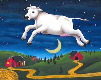 Goodnight Moon Art Prints: Cow Jumping Over Moon (Digital Download)