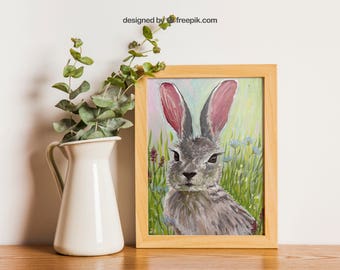 Bunny rabbit art print, woodland rabbit portrait, boho farmhouse decor