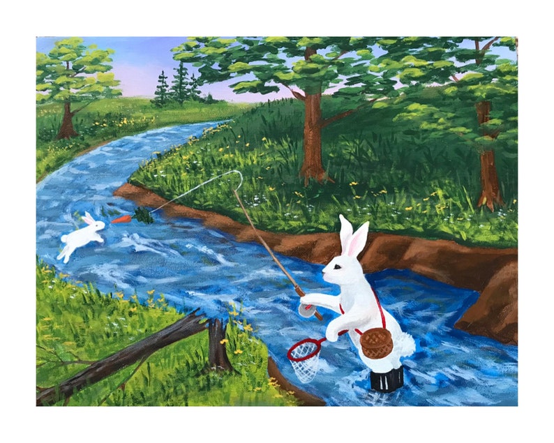 Runaway Bunny Art Print Mother Bunny Fishing for Baby Bunny Etsy