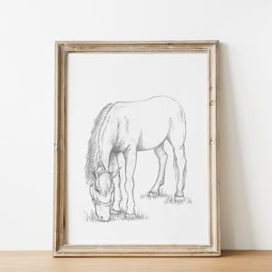 Horse Pencil Sketch Art Print: Farmhouse Nursery Decor