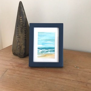 Beach watercolor scene, tiny landscape art, small watercolor painting image 3